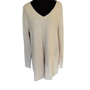 NWT J Jill Sweater Womens Sz L  V Neck Tunic‎ Pullover Knit Oatmeal Oversized